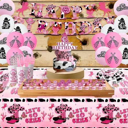 Party Supplies for Western Cowboy Jazz Hat Wind Theme Birthday Party Decoration Set Pull Flag Cake Insert Sign Balloon Tablecloth Dinner Plates Cups Straws Paper Towels for 20 Guests in Kuwait