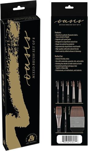 فرش نيويورك سنترال أواسيس الاصطناعية الفاخرة - فرش الألوان المائية الاحترافية للفنانين والرسم والطلاب والاستوديوهات والمزيد! - [المجموعة الأساسية المكونة من 8] in Kuwait