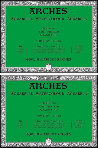 عبوة من قطعتين - ورق طباعة بالألوان المائية ارتشيز 140 باوند - 9 × 12-20 ورقة لكل منها in Kuwait
