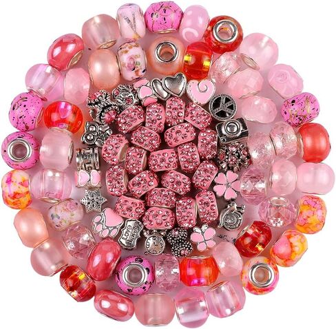 100 قطعة من الخرز الحرفي الأوروبي المتنوع ذو الفتحة الكبيرة والكريستال خرز فاصل ملون وخرز فضي عتيق وخرز أوروبي من حجر الراين لصنع المجوهرات وقلادة DIY (سيام) in Kuwait