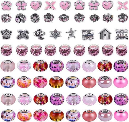 100 قطعة من الخرز الحرفي الأوروبي المتنوع ذو الفتحة الكبيرة والكريستال خرز فاصل ملون وخرز فضي عتيق وخرز أوروبي من حجر الراين لصنع المجوهرات وقلادة DIY (سيام) in Kuwait