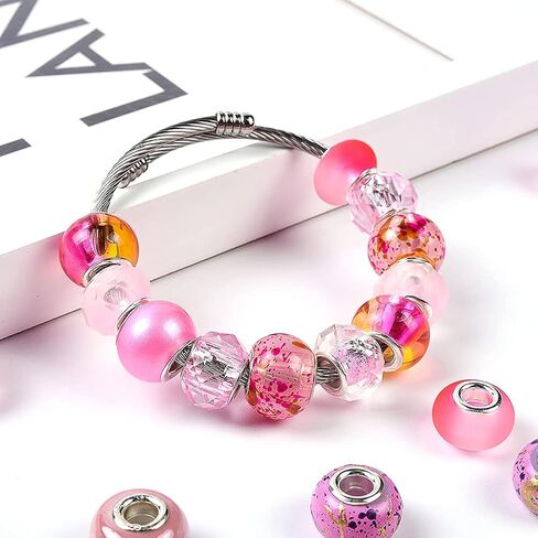 100 قطعة من الخرز الحرفي الأوروبي المتنوع ذو الفتحة الكبيرة والكريستال خرز فاصل ملون وخرز فضي عتيق وخرز أوروبي من حجر الراين لصنع المجوهرات وقلادة DIY (سيام) in Kuwait