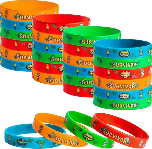 Unbess 24Pcs Survivor TV Show Party Favor Bracelets Colored Rubber Silicone Stretch Wristbands Bracelet Survivor Themed Birthday Gift Party Supplies Favors Decorations for Kids Teens Adult Celebration in Kuwait