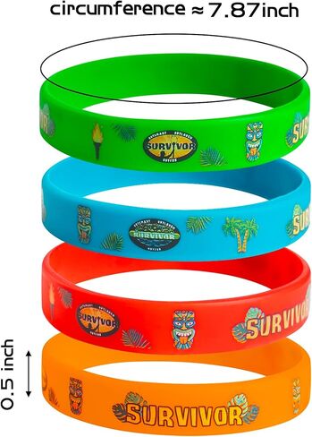 Unbess 24Pcs Survivor TV Show Party Favor Bracelets Colored Rubber Silicone Stretch Wristbands Bracelet Survivor Themed Birthday Gift Party Supplies Favors Decorations for Kids Teens Adult Celebration in Kuwait