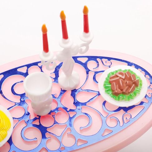 مجموعة نموذج كرسي طاولة طعام مصغر بلون بينك مقاس 1:6، كرسي طاولة طعام بلاستيكي صغير مع ادوات مائدة مصغرة لاكسسوارات اثاث المنزل الصغير in Kuwait