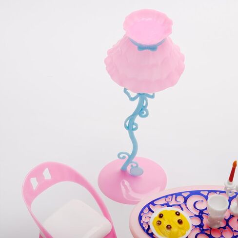 مجموعة نموذج كرسي طاولة طعام مصغر بلون بينك مقاس 1:6، كرسي طاولة طعام بلاستيكي صغير مع ادوات مائدة مصغرة لاكسسوارات اثاث المنزل الصغير in Kuwait