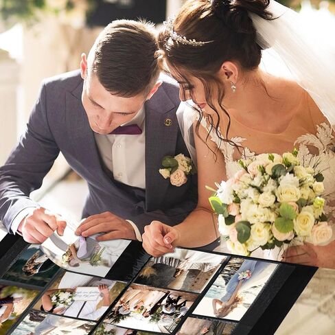 ألبوم صور زفاف Lanpn مقاس 4x6 1000 صورة جيب سهلة الارتداء، غطاء من الكتان سعة كبيرة لألبوم نافذة الزواج حديثي الولادة يحمل 1000 صورة عمودية أفقية (السيد والسيدة، أبيض) in Kuwait