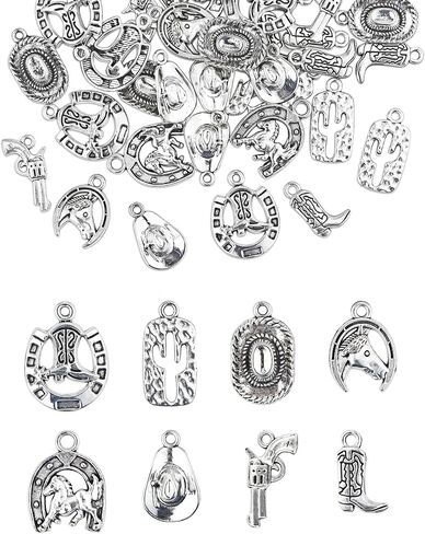 YETOOME 48 Pieces Western Cowboy Charms for Jewelry Making, Western Horse Boot Charms Antique Silver Alloy Pendants Charms for Bracelet Earrings Necklace Jewelry Making (8 Styles) in Saudi Arabia