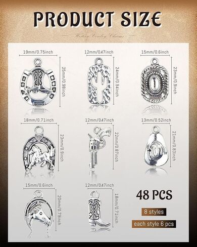 YETOOME 48 Pieces Western Cowboy Charms for Jewelry Making, Western Horse Boot Charms Antique Silver Alloy Pendants Charms for Bracelet Earrings Necklace Jewelry Making (8 Styles) in Saudi Arabia
