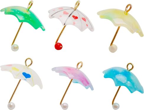 18 Pcs 6 Colors Acrylic Umbrella Charms Pendant Mini Pearl Umbrella Pendant Brass Ring Umbrella Pendant for Earrings Necklace Making Craft Accessories in Kuwait