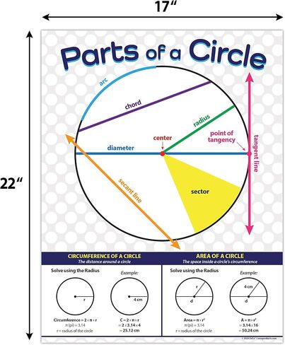 Safety Magnets ZOCO - Parts of a Circle Posters - Laminated, 17 x 22 inches - Geometry Posters for Middle and High School, Math Poster for Classrooms - Algebra, Pythagoras & Math Terms in Saudi Arabia