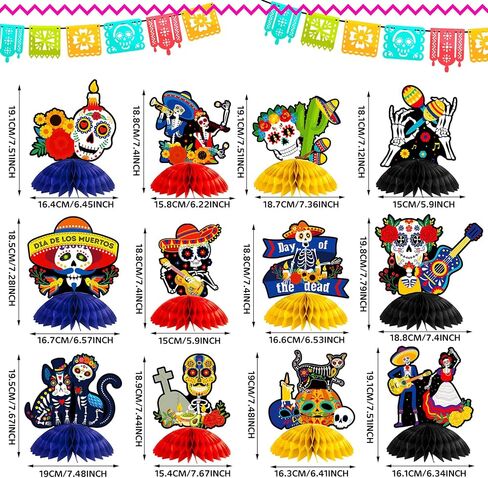 12 Pieces Day of the Dead Honeycomb Table Centerpieces Halloween Honeycomb Centerpieces Dia De Muertos Sugar Skull Table Centerpieces for Halloween Mexican Day of the Dead Party Decoration Supplies in Saudi Arabia
