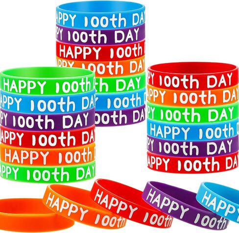 WILLBOND Happy 100th Day Silicone Wristbands Rubber Bracelets Assorted Color 100th Day of School Party Supplies Decoration in Saudi Arabia