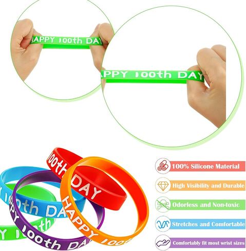 WILLBOND Happy 100th Day Silicone Wristbands Rubber Bracelets Assorted Color 100th Day of School Party Supplies Decoration in Saudi Arabia