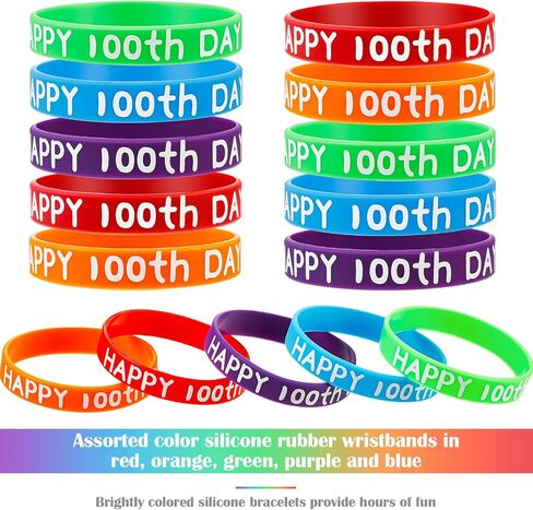 WILLBOND Happy 100th Day Silicone Wristbands Rubber Bracelets Assorted Color 100th Day of School Party Supplies Decoration in Saudi Arabia