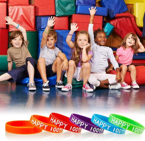 WILLBOND Happy 100th Day Silicone Wristbands Rubber Bracelets Assorted Color 100th Day of School Party Supplies Decoration in Saudi Arabia
