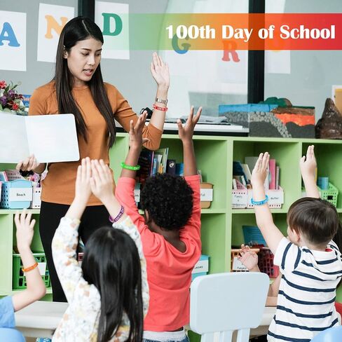 WILLBOND Happy 100th Day Silicone Wristbands Rubber Bracelets Assorted Color 100th Day of School Party Supplies Decoration in Saudi Arabia