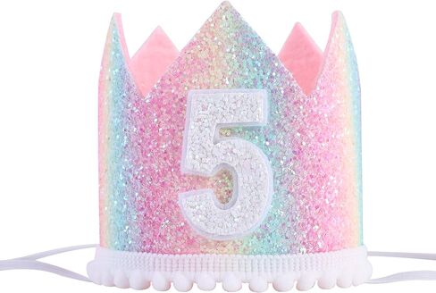 Baby 5th Birthday Rainbow Hat - Soft Rainbow Birthday Crown hat, Baby Birthday Photo Props, Mini Rainbow Crown Party Decorations. in Saudi Arabia