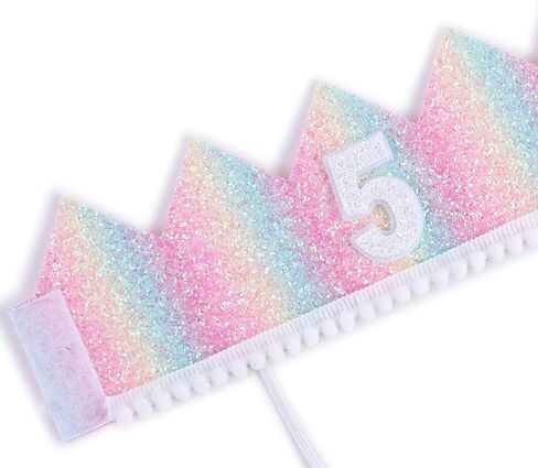Baby 5th Birthday Rainbow Hat - Soft Rainbow Birthday Crown hat, Baby Birthday Photo Props, Mini Rainbow Crown Party Decorations. in Saudi Arabia