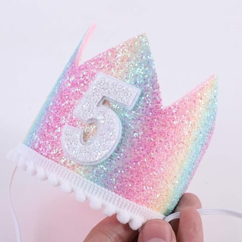 Baby 5th Birthday Rainbow Hat - Soft Rainbow Birthday Crown hat, Baby Birthday Photo Props, Mini Rainbow Crown Party Decorations. in Saudi Arabia