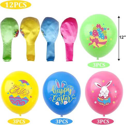 Easter Balloons Easter Decoration 12 Inch Easter Latex Balloons for Easter Themed Latex Balloons Party Balloons For Party Supplies Arch Decorations Party Sets-12 PCS in Kuwait