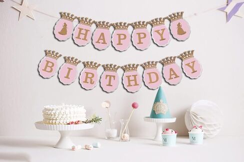 لافتة عيد ميلاد سعيد للبنات من اوزكزز. اسكالوب زهري، تاج وحروف من رقائق الذهب، زينة عيد ميلاد على شكل تاج in Kuwait