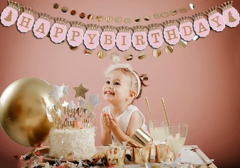 لافتة عيد ميلاد سعيد للبنات من اوزكزز. اسكالوب زهري، تاج وحروف من رقائق الذهب، زينة عيد ميلاد على شكل تاج in Kuwait