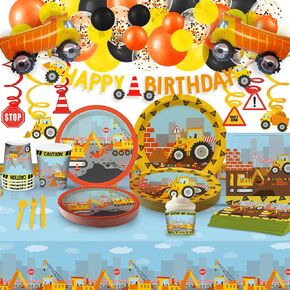 لوازم حفلات أعياد الميلاد من ماي غريكا (تخدم 20) - زينة عيد ميلاد للشاحنة للأولاد - بالونات كبيرة الحجم، أطباق وأكواب، وأغطية الكب كيك وملفات، لافتة عيد ميلاد سعيد، تزيين بالونات. in Kuwait