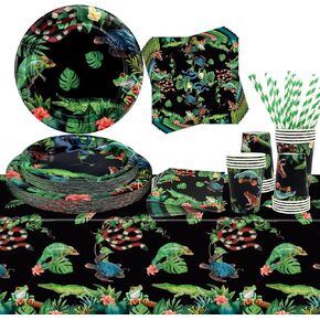 ديكورات حفلات أعياد ميلاد الزواحف من Obussgar - لوازم حفلات الزواحف بما في ذلك الأطباق والأكواب والمناديل ومفارش المائدة لديكورات حفلات الزواحف - قطع 40 (40) in Kuwait