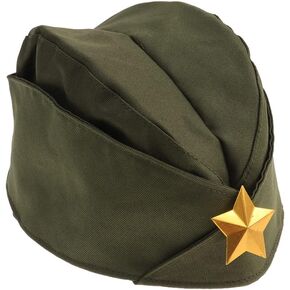 Kisangel Green Side Cap Soviet Hat Stewardess Wheat Airline Beret Hat Pilotka Russian Army Hat with Golden Star for Christmas Carnival Cosplay Party Supplies