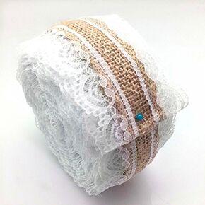 شريط أوكسو مصنوع من الخيش الطبيعي مع شريط مزخرف بالدانتيل الأبيض أشرطة من قماش الجوت 1.000 متر in Kuwait