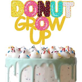 Gold Glitter Donut Grow Up Cake Topper, Doughnut Happy Birthday Cake Decor, Dessert Donut Theme Birthday Party Supplies, Donut Grow Up Party Decoration