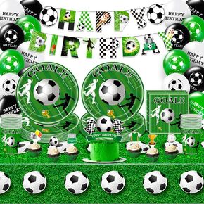 Soccer Birthday Party Supplies Serve 20, Soccer Party Decorations Include Banner, Balloons, Cake Topper, Plates, Cups, Napkins and Tablecloth, Soccer Birthday Decorations for Kids Teens Adults in Kuwait