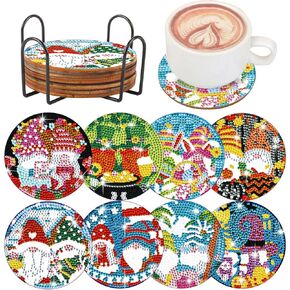 8 Pcs Diamond Painting Coasters with Holder Independence Day American Flag Diamond Painting Coasters Kits for Adults and Kids, Diamond Art Kits for DIY Wooden Coasters