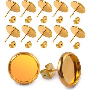 Jdesun 40 قطعة من إعدادات حلق كابوشون مع 40 قطعة من الظهر المطاطي، حلق من الفولاذ المقاوم للصدأ على شكل كابوشون مناسب لـ 10 مم (4 ألوان) in Kuwait