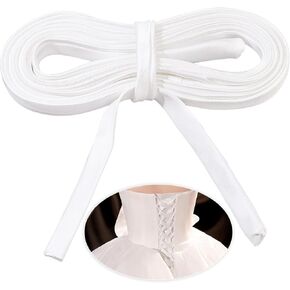AHANDMAKER 137.8 Inches Women's Tie Back for Wedding Bridal Gown, White Adjustable Lace up Dress Cord Back for Zipper Replacement or Buttons