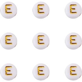 FASHEWELRY 500Pcs Vowel Acrylic Letter Beads A/E/I/O/U Initial Beads White Gold Flat Round Alphabet Letter Beads for DIY Name Bracelet Jewelry Making