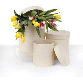UNIKPACKAGING صندوق زهور مستدير عالي الجودة، علب هدايا لترتيبات الزهور والهدايا الفاخرة، مجموعة من 3 قطع (وردي)