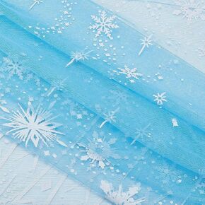 BENECREAT 3x3.6 Yard Snowflake Mesh Fabric, Classic Style Background Decorative Fabric for DIY Handmade Clothing Wedding Dress Home Decor, 0.5mm Thick, Deep Sky Blue