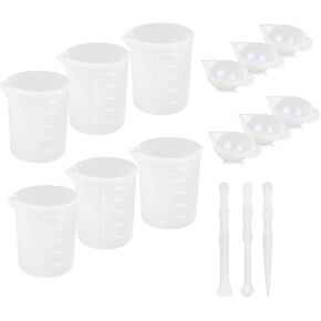 Silicone Resin Measuring Cups Tool Kit, 6PCS 100ml Measuring Cups,6PCS Mixing Cups,3pcs Silicone Epoxy Stir Sticks, for Epoxy Resin Non Stick Stir and Pour Tool with Precise Scale-15PCS in Kuwait