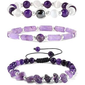 طويل تيانتيان 3 قطع سليكات الألمنيوم جمشت أساور التخسيس الصحية في سن المراهقة فتاة الهدايا العصرية الاشياء الكريستال شفاء الأحجار الطبيعية أساور للنساء الإجهاد الإغاثة القلق الطاقة أساور الهدايا in Kuwait