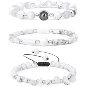 Long tiantian 3Pcs Moonstone Amethyst Healthy Slimming Bracelets Teen Girl Gifts Trendy Stuff Crystal Healing Natural Stones Bracelets for Women Stress Relief Anxiety Energy Bracelets Gifts