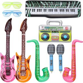 نفخ أداة الطرف الدعامة عيد الميلاد ديكور الغيتار الساكسفون ميكروفون البالونات الموسيقية صور كشك الدعائم، بالونات نجم الروك 70 80 90s لوازم الحفلات عيد الهالوين زينة هدية عيد ميلاد in Kuwait