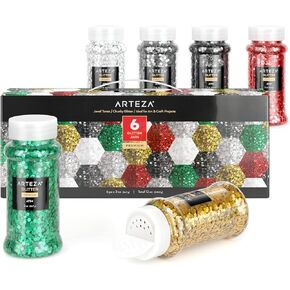 Arteza Chunky Glitter Set, 6 x 2-oz Bottles, Jewel-Toned Glitter for Resin, Glue, Acrylic Paint, Arts and Crafts Supplies for Creating DIY Projects and Holiday Art