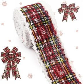 ALIBBON 2 Rolls 2.5" × 5 Yd Merry Christmas Ribbon Snowflake Christmas Wired Ribbon Glitter Gold Red White Ribbon for Christmas Wreath DIY Crafting Gifts Wrapping Christmas Party Decoration in Kuwait