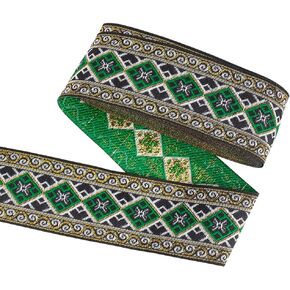 FINGERINSPIRE 7.7 Yard 1.3 Inch Wide Vintage Jacquard Ribbon Red Jacquard Trim Boho Embroidered Woven Trim with Heart Pattern Gold & Blue Floral Webbing Ribbon for Clothes Bag Holiday Decor Gift Wrap in Kuwait