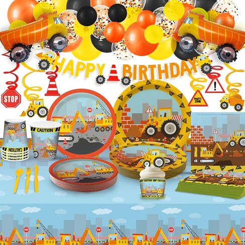 لوازم حفلات أعياد الميلاد من ماي غريكا (تخدم 20) - زينة عيد ميلاد للشاحنة للأولاد - بالونات كبيرة الحجم، أطباق وأكواب، وأغطية الكب كيك وملفات، لافتة عيد ميلاد سعيد، تزيين بالونات. in Kuwait