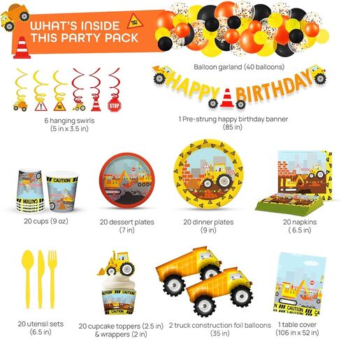 لوازم حفلات أعياد الميلاد من ماي غريكا (تخدم 20) - زينة عيد ميلاد للشاحنة للأولاد - بالونات كبيرة الحجم، أطباق وأكواب، وأغطية الكب كيك وملفات، لافتة عيد ميلاد سعيد، تزيين بالونات. in Kuwait