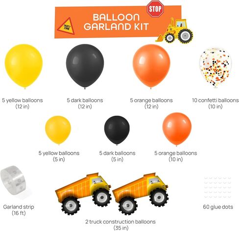 لوازم حفلات أعياد الميلاد من ماي غريكا (تخدم 20) - زينة عيد ميلاد للشاحنة للأولاد - بالونات كبيرة الحجم، أطباق وأكواب، وأغطية الكب كيك وملفات، لافتة عيد ميلاد سعيد، تزيين بالونات. in Kuwait