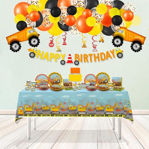 لوازم حفلات أعياد الميلاد من ماي غريكا (تخدم 20) - زينة عيد ميلاد للشاحنة للأولاد - بالونات كبيرة الحجم، أطباق وأكواب، وأغطية الكب كيك وملفات، لافتة عيد ميلاد سعيد، تزيين بالونات. in Kuwait